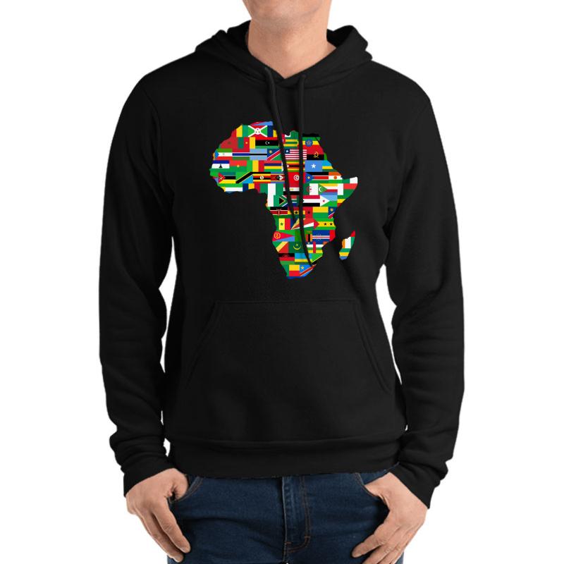 Africa Map With Flags Unisex Hooded Sweatshirt Men Black