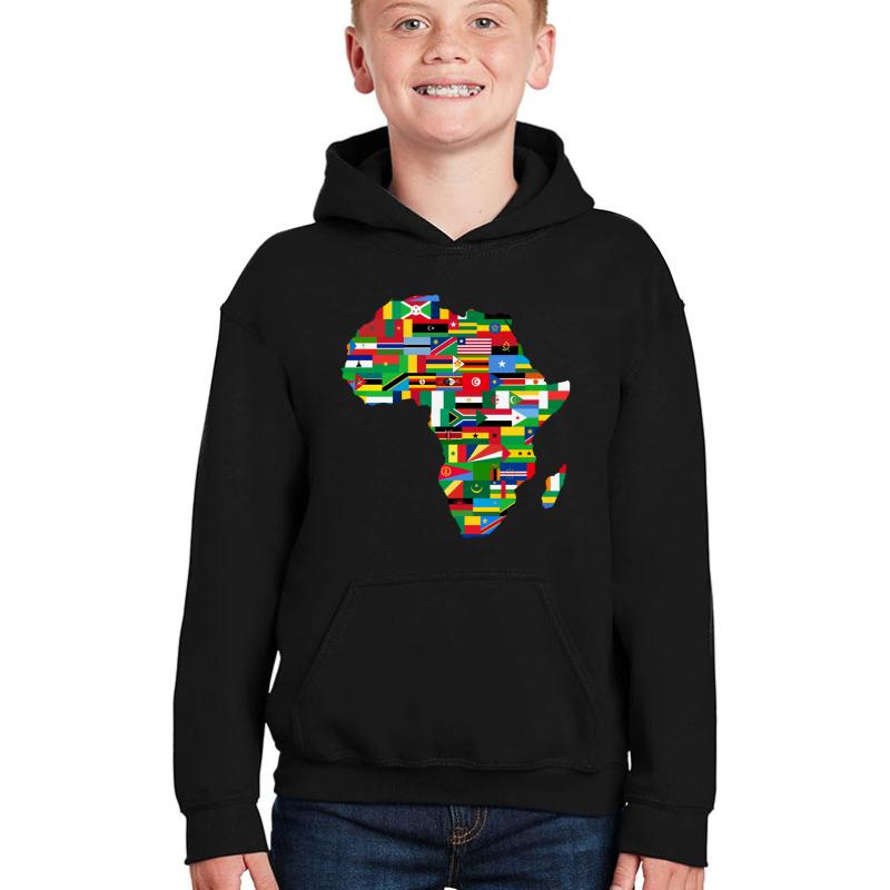 Africa Map With Flags Youth Hooded Sweatshirt Boy Black