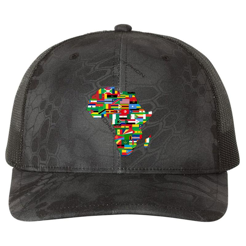 Africa Map With Flags Richardson Premium Trucker Snapback Cap  Kryptek Typhon Black