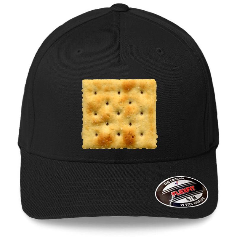 White Saltine Soda Cracker Flexfit Baseball Cap  Black