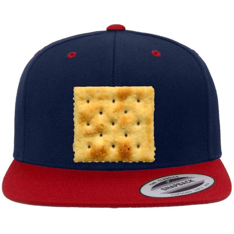 White Saltine Soda Cracker Premium Flat Bill Snapback Cap  Navy