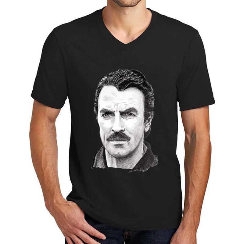 Tom Selleck Unisex V-Neck T-Shirt Men Black