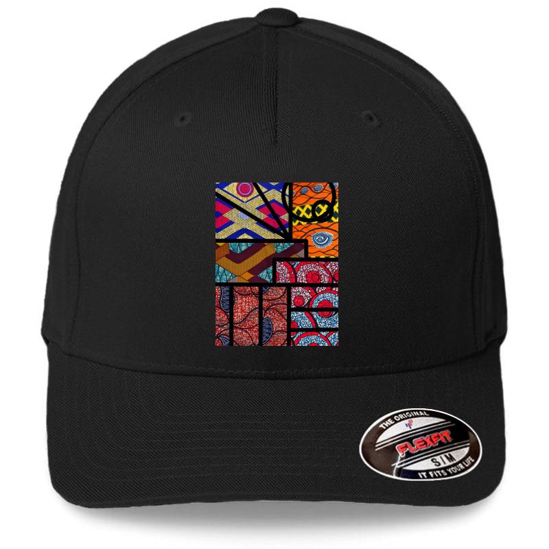 African Print Flexfit Baseball Cap  Black