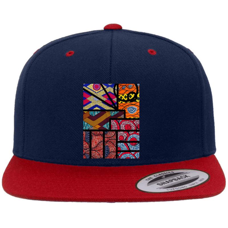 African Print Premium Flat Bill Snapback Cap  Navy