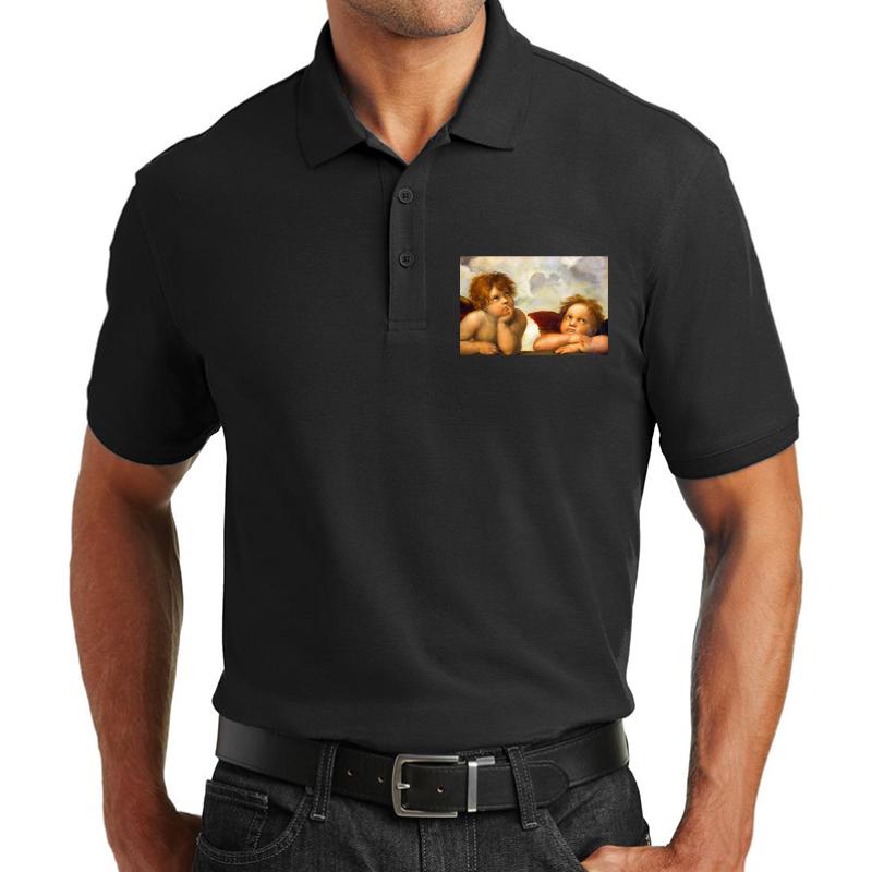 Angels Cherubs Raphael Santi Sistine Madonna Sweet Unisex Polo Jersey Sport Shirt Men Black