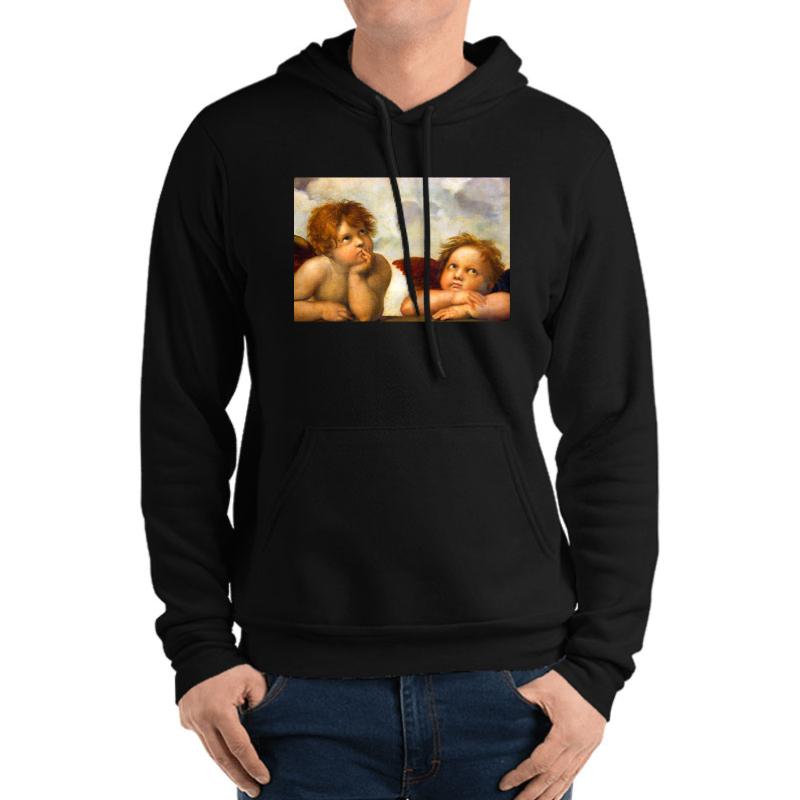 Angels Cherubs Raphael Santi Sistine Madonna Sweet Unisex Hooded Sweatshirt Men Black