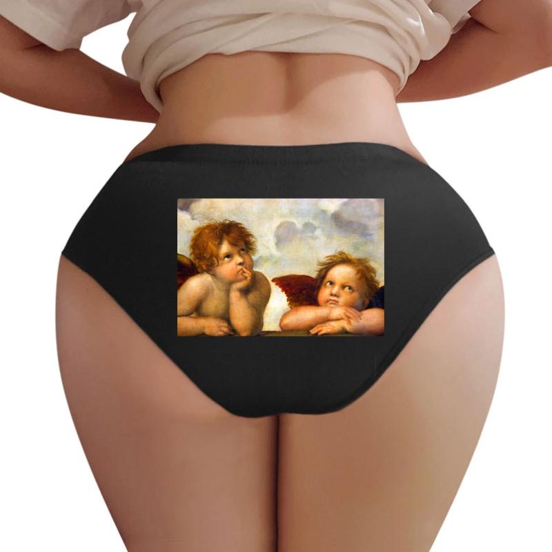 Angels Cherubs Raphael Santi Sistine Madonna Sweet Women Underwear Panties Women Black