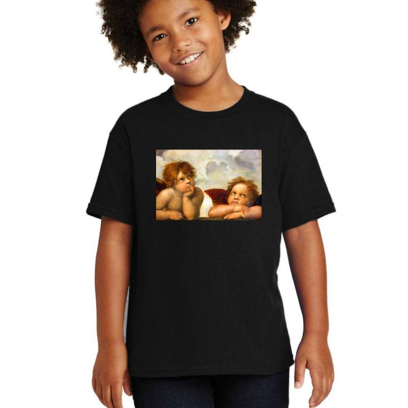 Angels Cherubs Raphael Santi Sistine Madonna Sweet Youth T-Shirt Boy Black