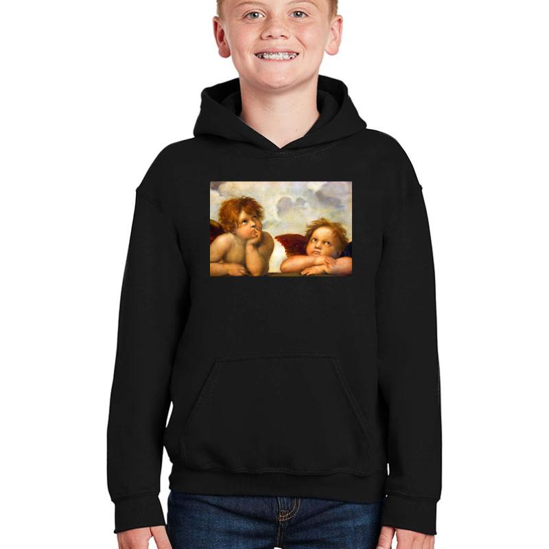 Angels Cherubs Raphael Santi Sistine Madonna Sweet Youth Hooded Sweatshirt Boy Black