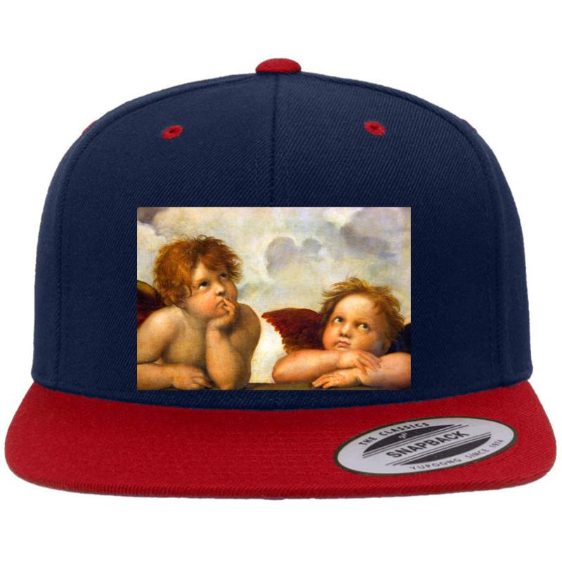 Angels Cherubs Raphael Santi Sistine Madonna Sweet Premium Flat Bill Snapback Cap  Navy