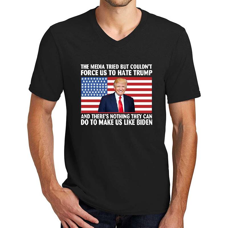 THE MEDIA TRIED BUT COULDN’T FORCE US TO HATE TRUMP AND THERE’S NOTHING THEY CAN DO TO MAKE US LIKE BIDEN Premium Flat Bill Snapback Caps