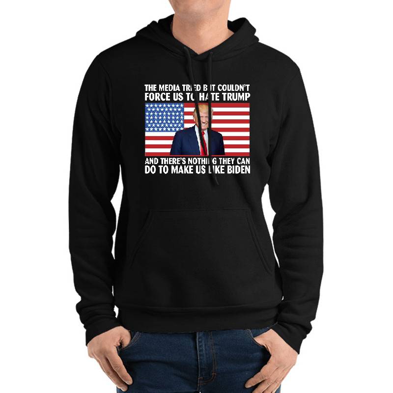 THE MEDIA TRIED BUT COULDN’T FORCE US TO HATE TRUMP AND THERE’S NOTHING THEY CAN DO TO MAKE US LIKE BIDEN Premium Flat Bill Snapback Caps