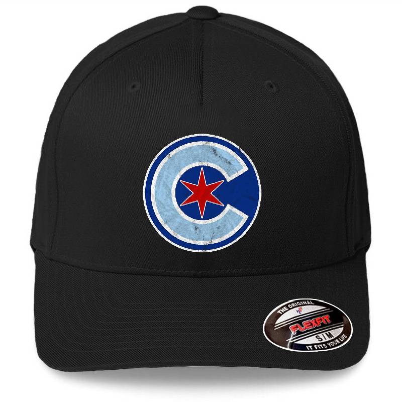 Chicago Wrigleyville Star Logo Vintage Emblem Distressed Version  Premium Flat Bill Snapback Caps