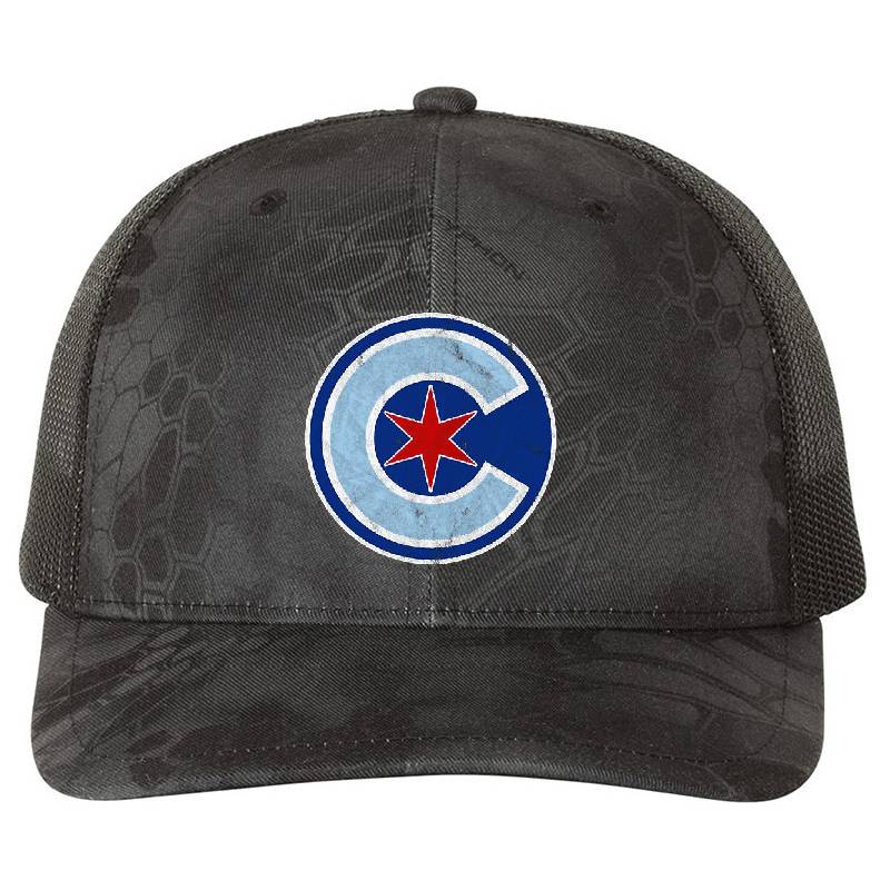 Chicago Wrigleyville Star Logo Vintage Emblem Distressed Version  Premium Flat Bill Snapback Caps