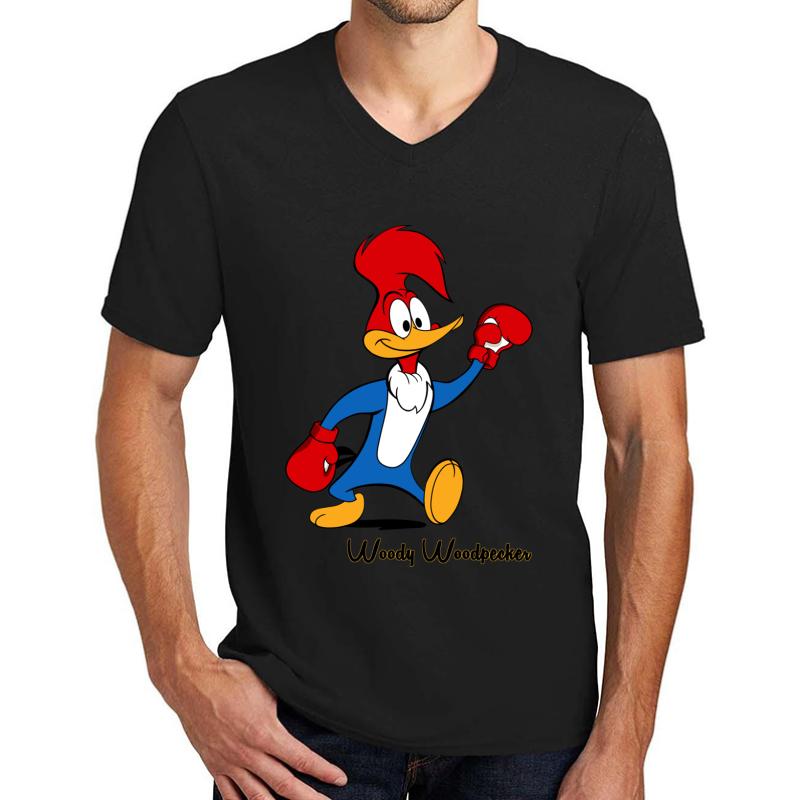 Woody Woodpecker Boxing Unisex V-Neck T-Shirt Men Black