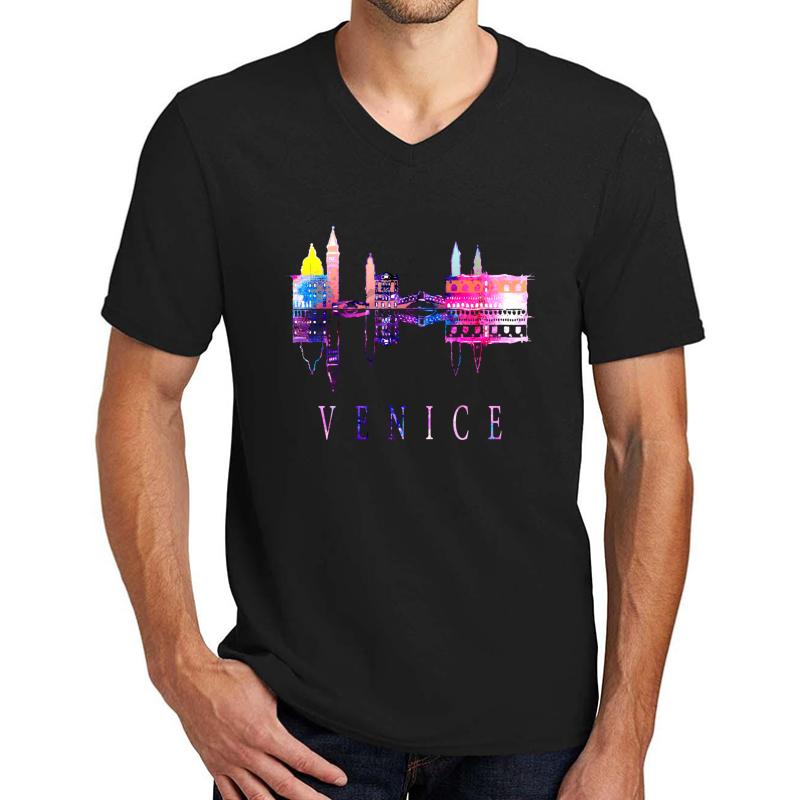 Venice Skyline. Italy Unisex V-Neck T-Shirt Men Black