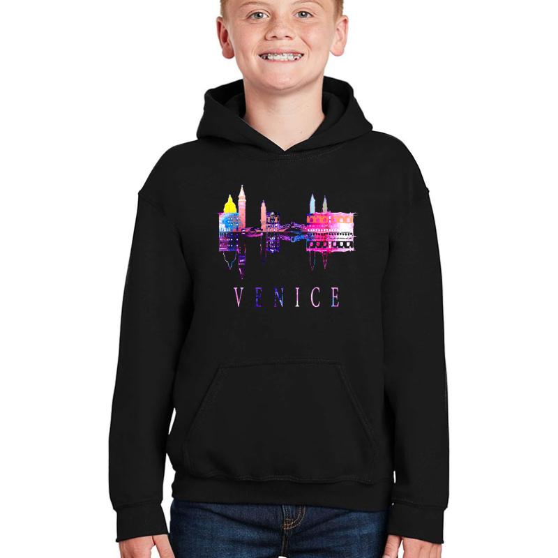 Venice Skyline. Italy Youth Hooded Sweatshirt Boy Black