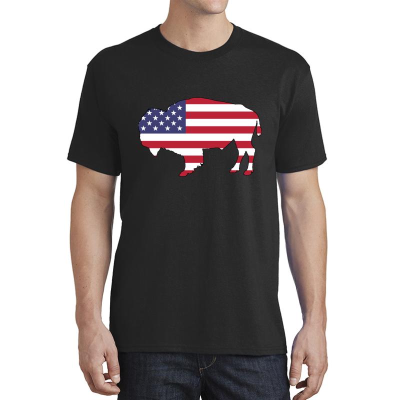 American Flag Bison Unisex T-Shirt Men Black