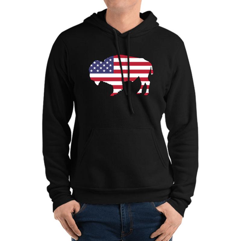 American Flag Bison Unisex Hooded Sweatshirt Men Black