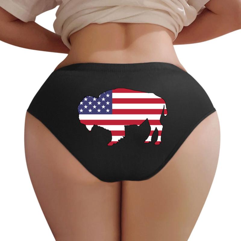 American Flag Bison Women Underwear Panties Women Black