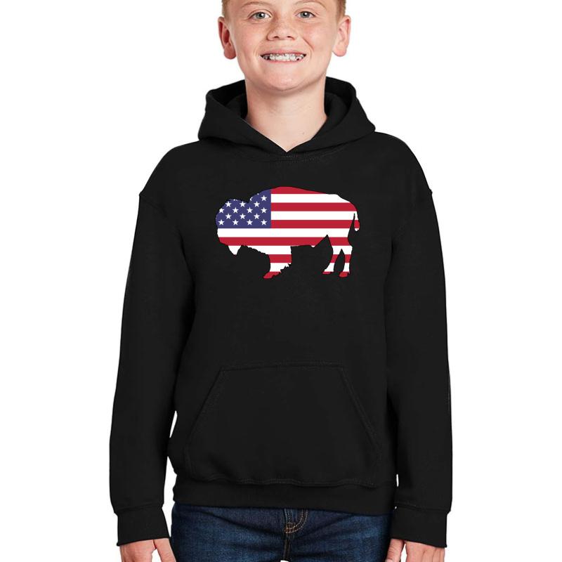 American Flag Bison Youth Hooded Sweatshirt Boy Black