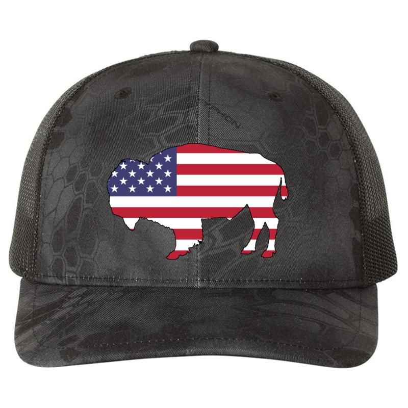 American Flag Bison Richardson Premium Trucker Snapback Cap  Kryptek Typhon Black