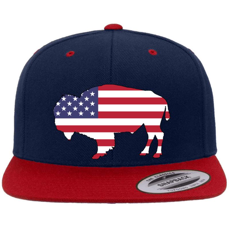 American Flag Bison Premium Flat Bill Snapback Cap  Navy