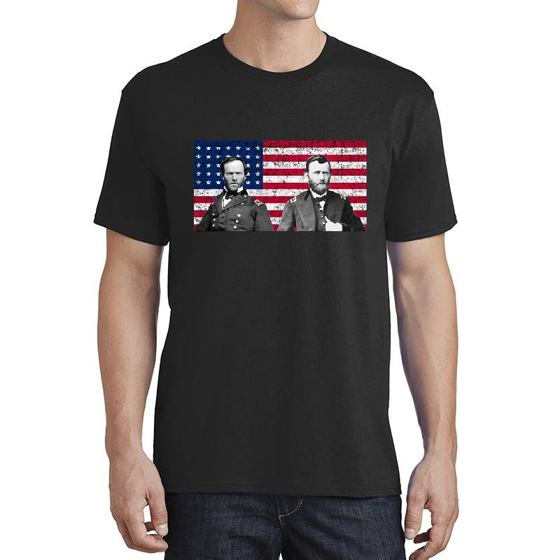 Sherman And Grant With The American Flag  Unisex Polo Jersey Sport Shirts