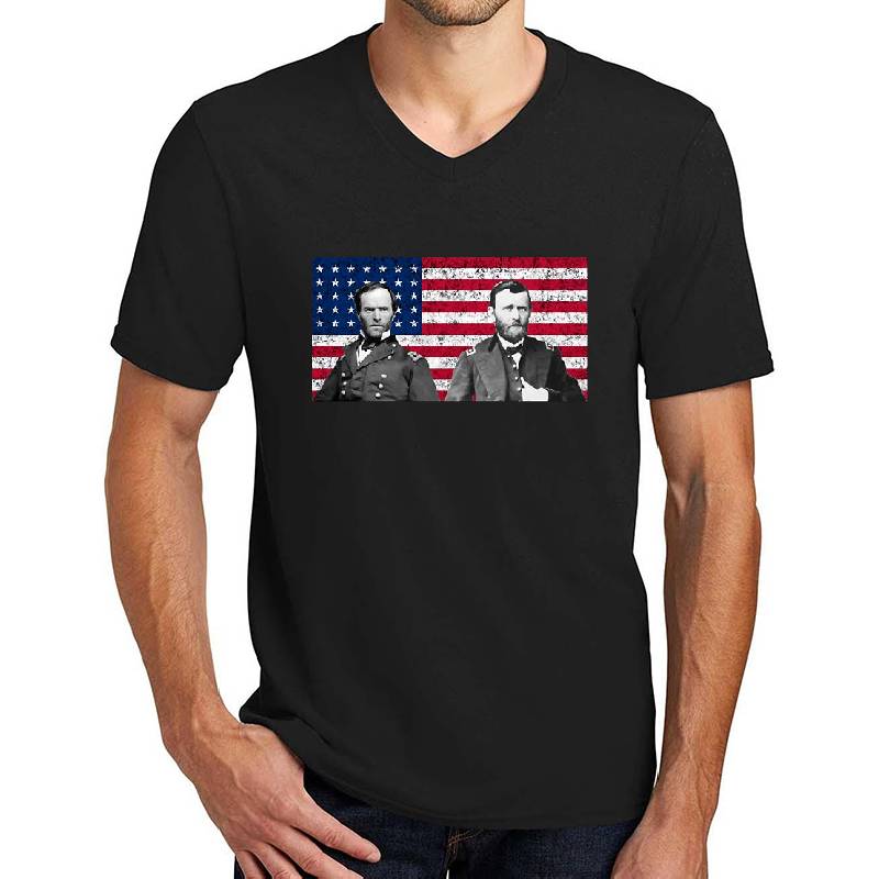 Sherman And Grant With The American Flag  Unisex Polo Jersey Sport Shirts