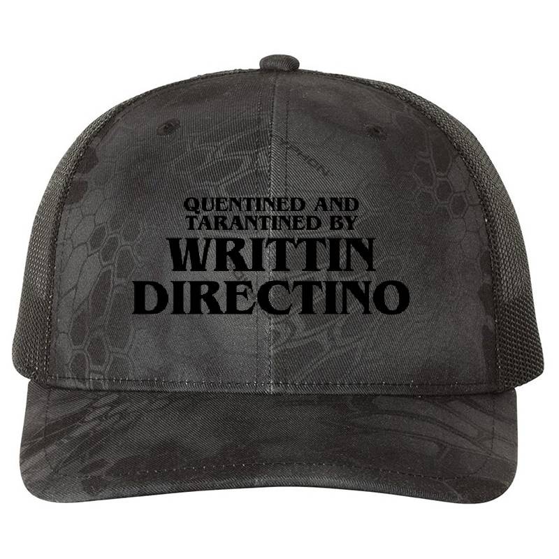 QUENTINED AND TARANTINED BY WRITTIN DIRECTINO BLACK MEME Premium Flat Bill Snapback Caps