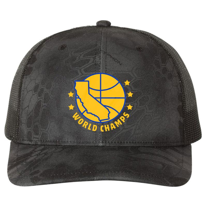 2017 Warriors Five Dubs 5W Championship World Champs Richardson Premium Trucker Snapback Cap  Kryptek Typhon Black