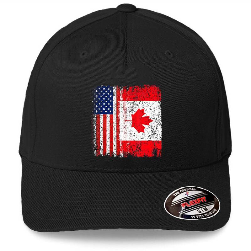 Us Canada Flag For Us Canadian Premium Flat Bill Snapback Caps
