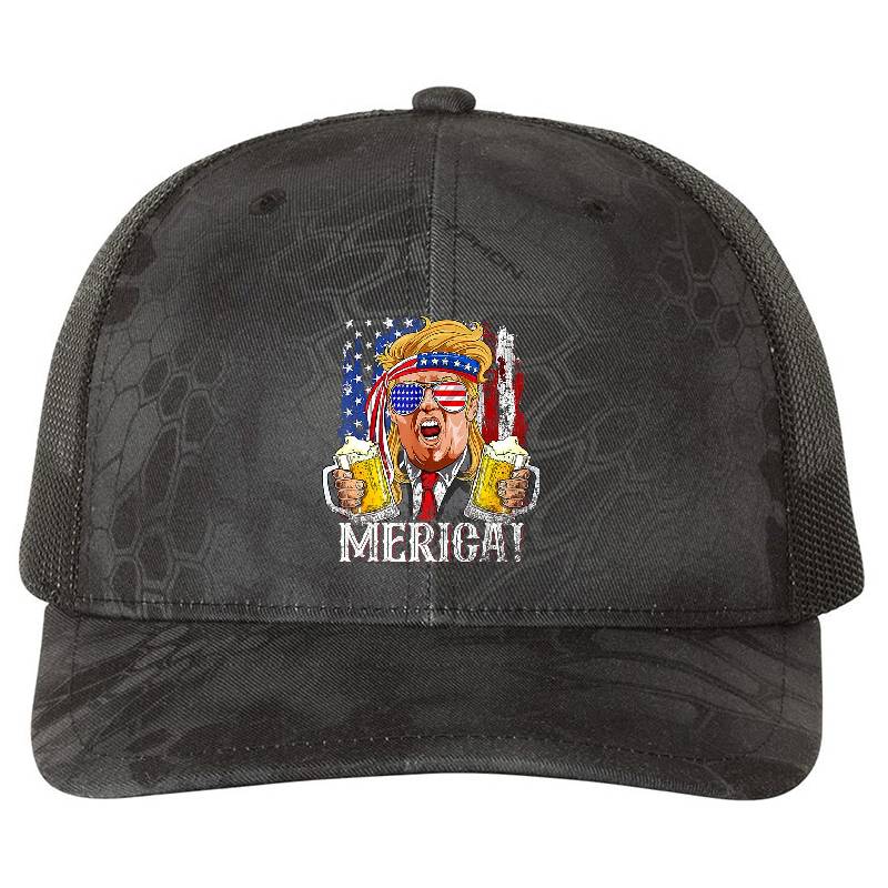 Hot Trump Mullet 4th Of July USA American Flag Merica Trump 2024  Premium Flat Bill Snapback Caps