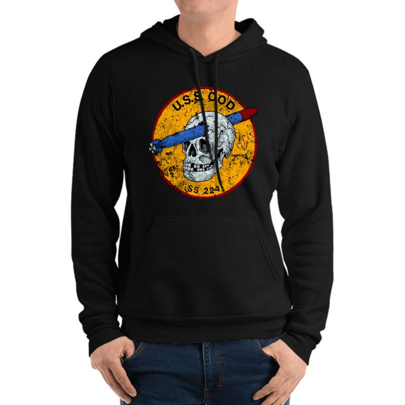 U.S.S. Cod Submarine Navy Wwii Skull Logo Unisex Hooded Sweatshirt Men Black