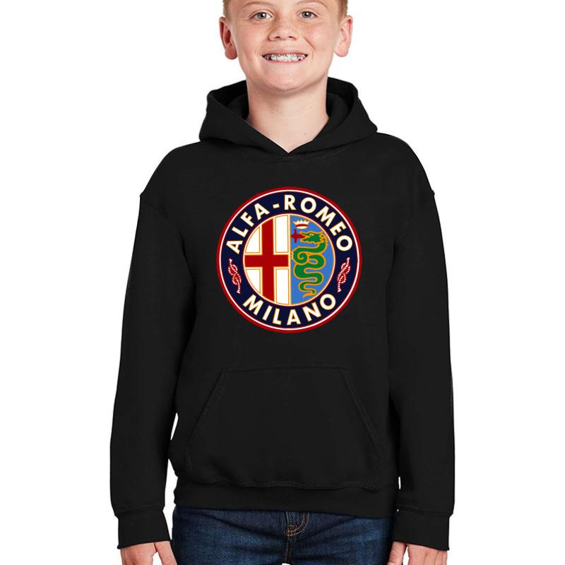 Antique Alfa-Romeo Classic Car Sign Youth Hooded Sweatshirt Boy Black