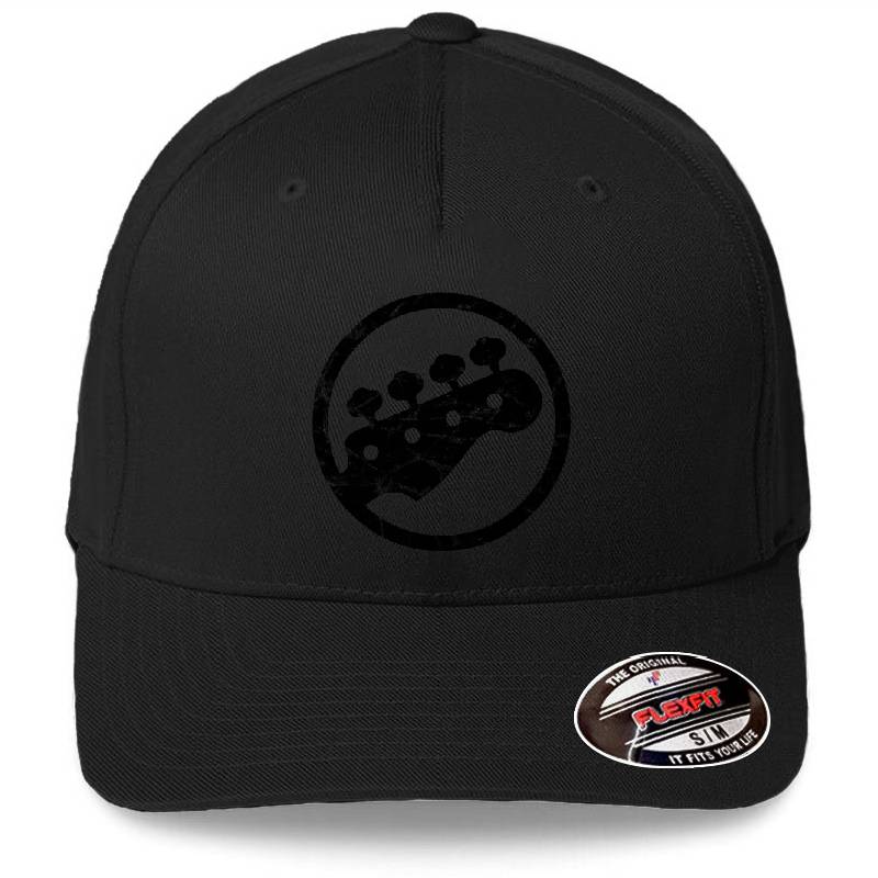 Bass Guitar Logo (black on white distressed design) Richardson Premium Trucker Snapback Caps