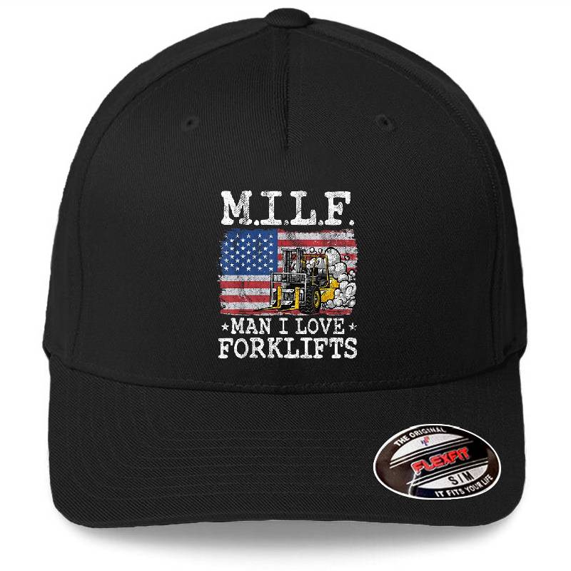 M.I.L.F. Man I Love Forklifts American Flag Forklift Driver Unisex V-Neck T-Shirts