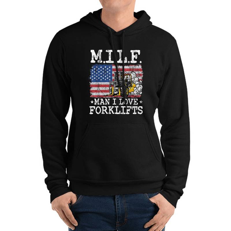 M.I.L.F. Man I Love Forklifts American Flag Forklift Driver Unisex V-Neck T-Shirts