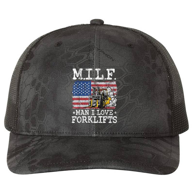 M.I.L.F. Man I Love Forklifts American Flag Forklift Driver Unisex V-Neck T-Shirts