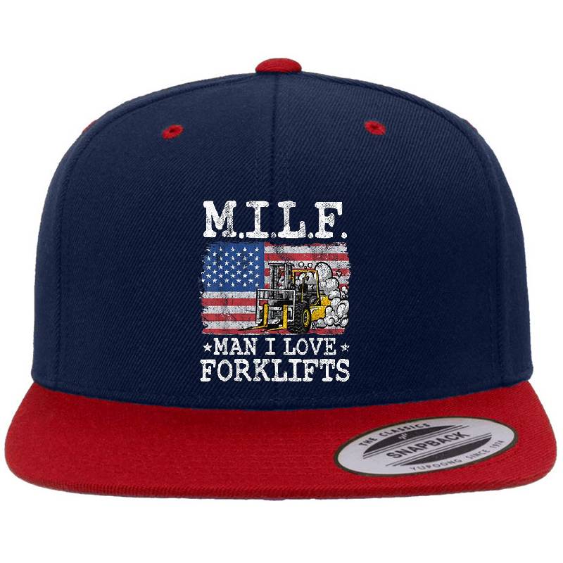 M.I.L.F. Man I Love Forklifts American Flag Forklift Driver Unisex V-Neck T-Shirts