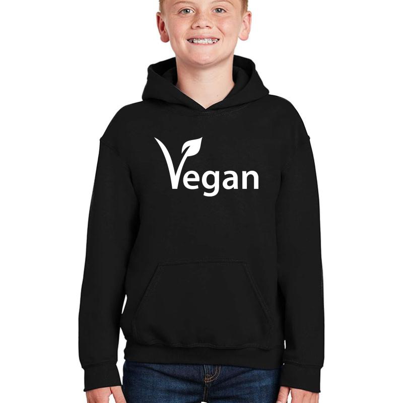 Vegan Left Side Logo Youth Hooded Sweatshirt Boy Black