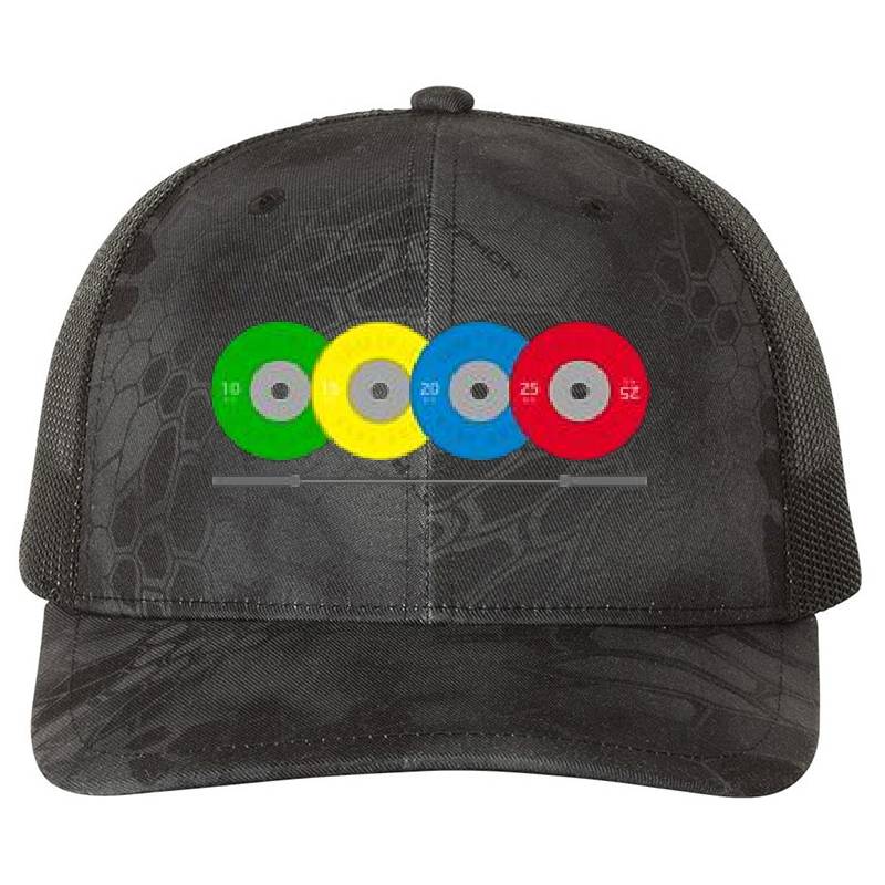 Competition weightlifting plates and barbell Premium Flat Bill Snapback Caps