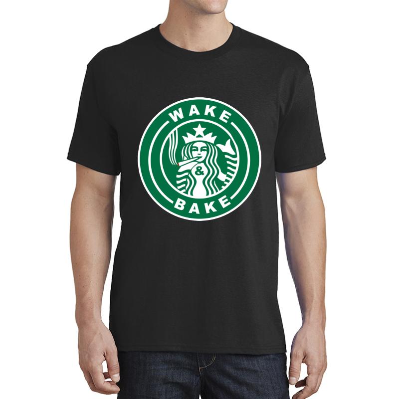 Wake & Bake Starbucks Logo Unisex T-Shirt Men Black