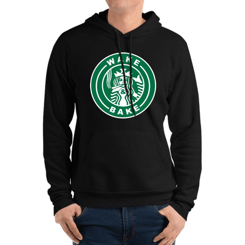 Wake & Bake Starbucks Logo Unisex Hooded Sweatshirt Men Black