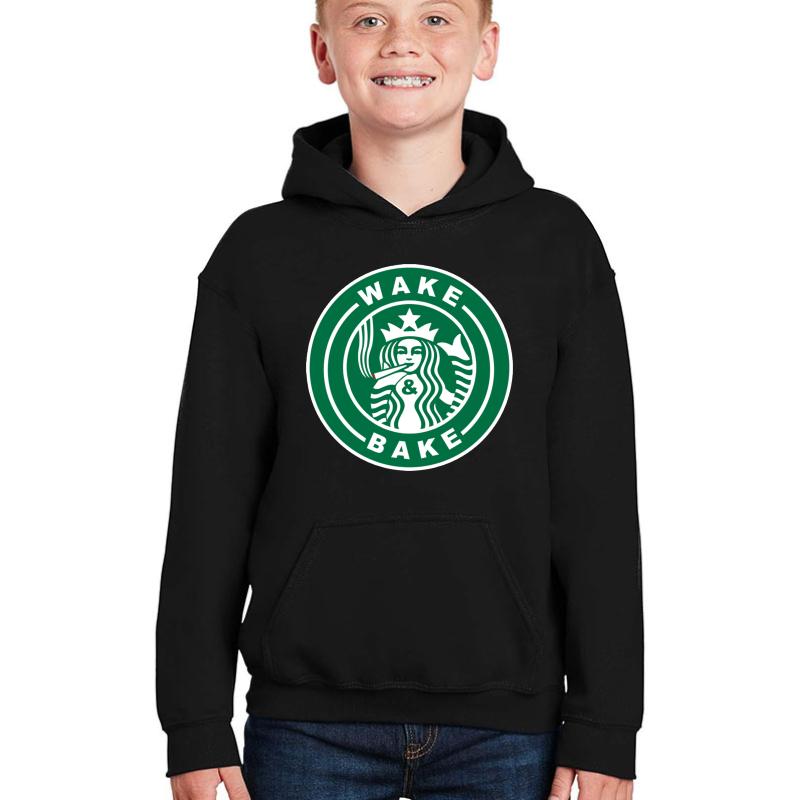 Wake & Bake Starbucks Logo Youth Hooded Sweatshirt Boy Black