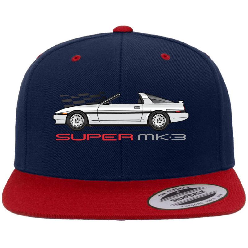 White Mk3 Supra Premium Flat Bill Snapback Cap  Navy