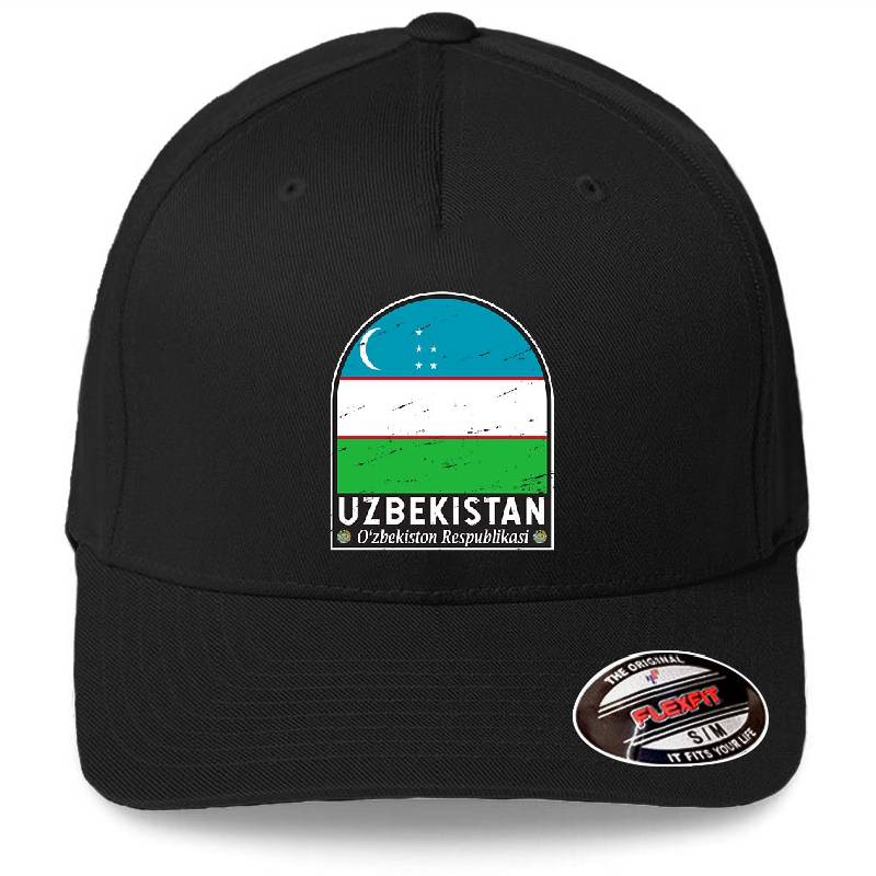 Uzbekistan Flag Emblem Distressed Vintage Premium Flat Bill Snapback Caps