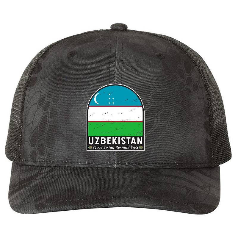 Uzbekistan Flag Emblem Distressed Vintage Premium Flat Bill Snapback Caps