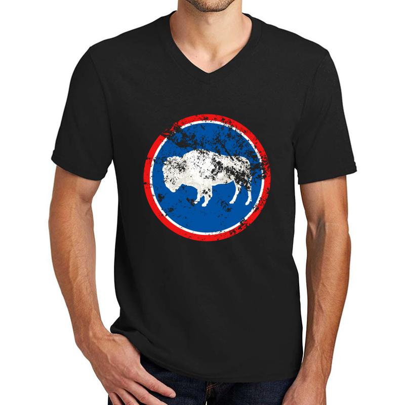 Vintage Wyoming Flag Theme Unisex V-Neck T-Shirt Men Black