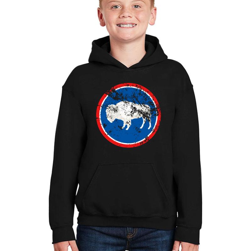 Vintage Wyoming Flag Theme Youth Hooded Sweatshirt Boy Black